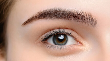 Obraz premium Young woman with bald eyebrows before and after hair transplantation. Alopecia concept.