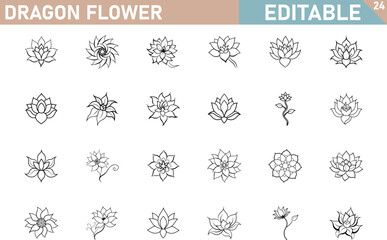 Editable Dragon Flower Tattoo Designs Line Art Collection