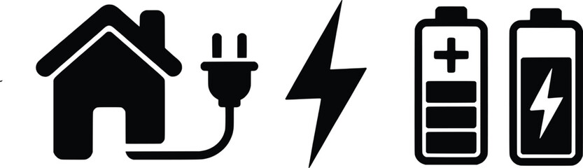 Home Energy Power Concept With Battery And Electrical Symbols Vector Illustration