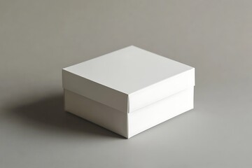Clean White Square Box with Lid on Gray Background. Minimalist Packaging Design