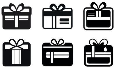 Gift Card Silhouettes Set – Present Icons with Ribbons and Bows for Holidays and Celebrations