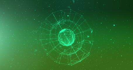 Image of globe with network of connections over green background