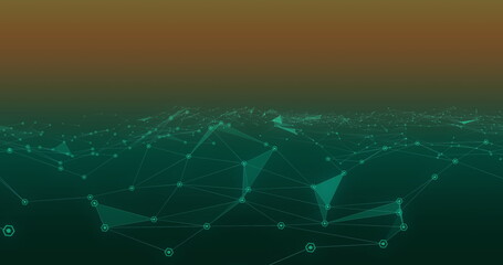 Image of network of connections over green to orange background