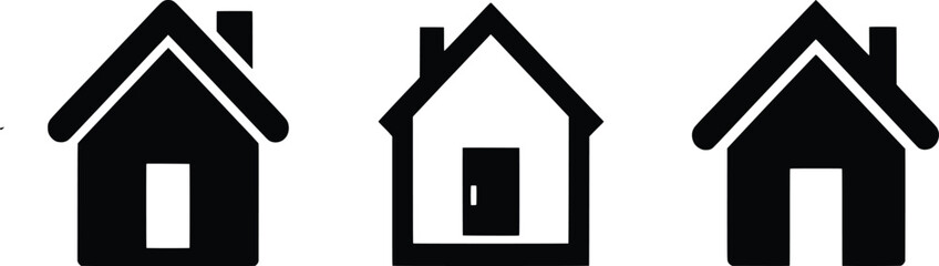 Minimalist House Icons Depicting Different Home Styles Black And White Design