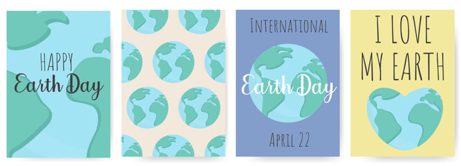 Earth day poster set. Vector illustration for graphic design, social media, marketing, flyer, print material. Happy International Earth Day. Ecology and environmental concept.