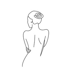 linear silhouette of beautiful figure of naked woman from the back. endless line. vector illustration isolated on white background