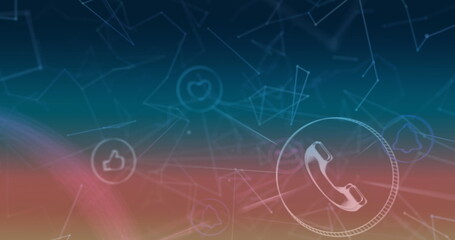 Image of digital icons over networks of connections on blue background