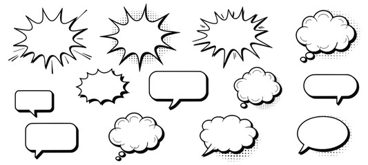 Comic Bubbles And Thought Speech Balloons Set In Retro Style Illustration