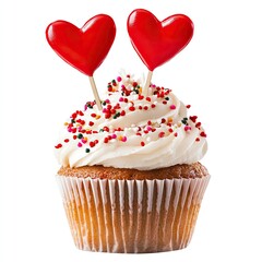 Delicious decorated cupcake with hearts