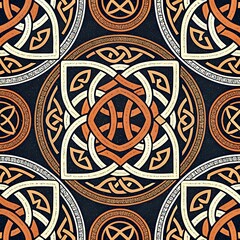 Elegant Seamless Pattern Orange Brown Knot Design Background art retro decor style print motif image