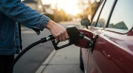 Obraz premium A person pours gasoline into a car