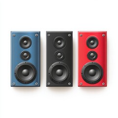Fototapeta premium Three colorful speakers on white background