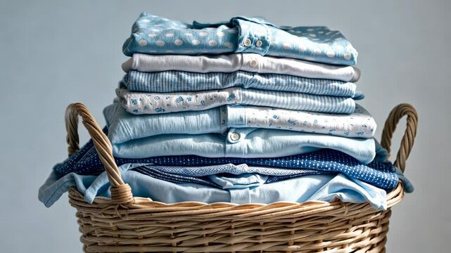 Basket of laundry containing neatly pressed clothes