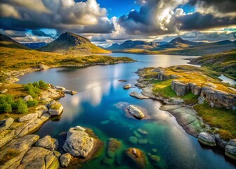 Obraz premium Aerial Panorama of Majestic Rondane National Park Rugged Norwegian Peaks and Glacial Scenery Unveiled