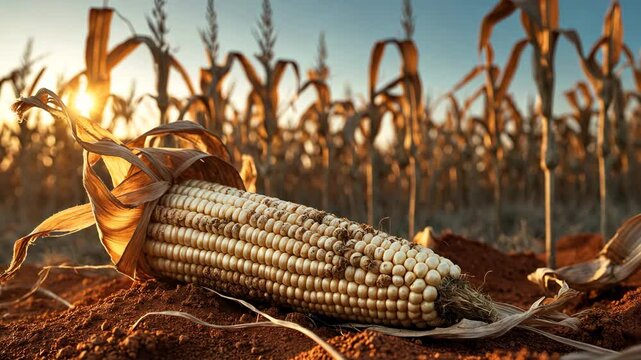 Deteriorated and infected corn cobs discovered in a cornfield