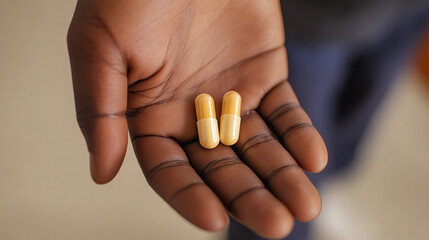 Holding vitamin capsules in hand for health Generative AI