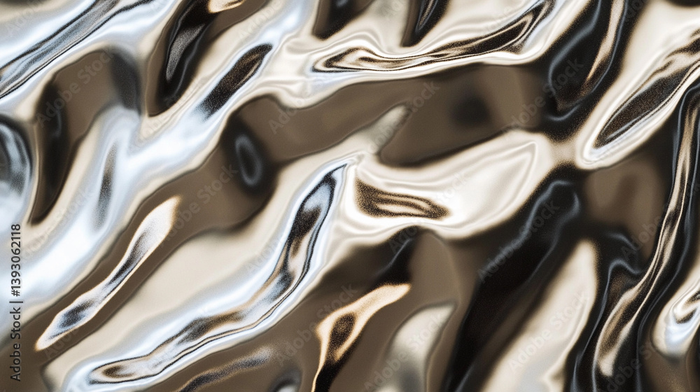 Poster Metallic surface with intricate reflections and wrinkles Generative AI