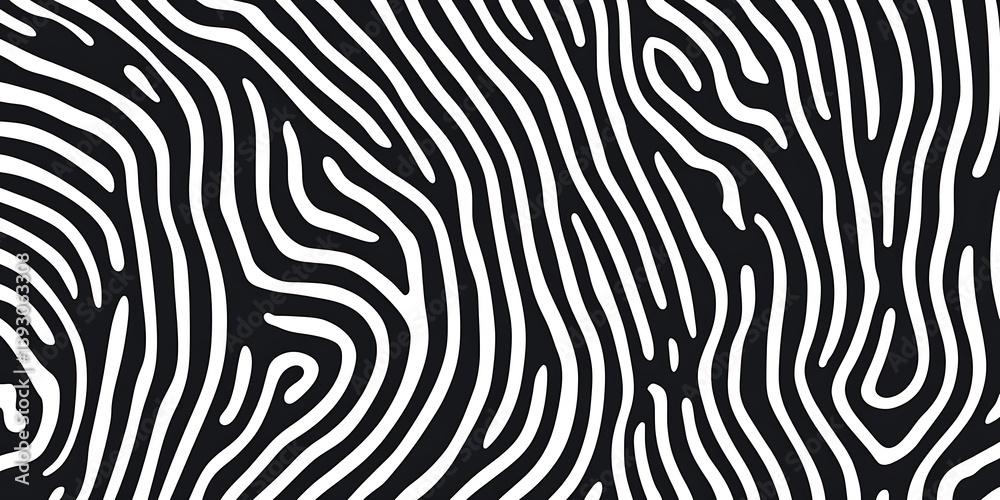 Poster abstract black and white wave squiggle doodle fingerprint style maze pattern background banner. blac