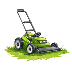 Fototapeta premium Cartoon Lawn Mower on Green Grass - Vector Illustration on Transparent Background