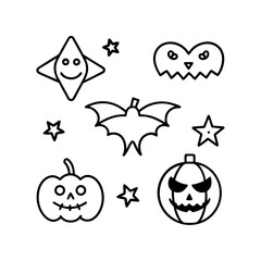 A Set of Halloween vector element line art illustration