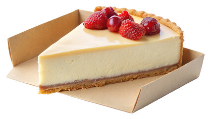 Delicious Creamy Cheesecake Slice Topped with Fresh Raspberries and Strawberries