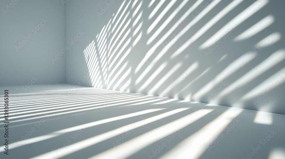 Poster Cut light strips create dynamic shadows on a clean white surface in a modern artistic space