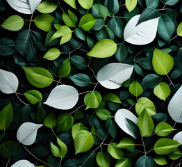 Fototapeta premium Cutout tropical green leaves in the foreground featuring a illustration set against a white background ,generative ai