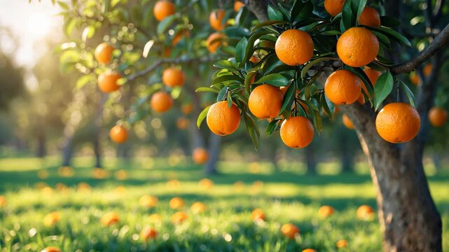 Stunning natural scenery showcasing fresh ripe fruits on a tree branch in a sunny garden with ample background copy space.