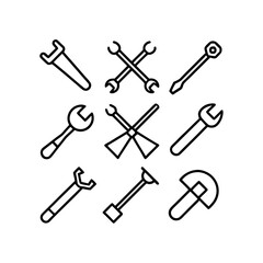 A Set of working tools line art illustration