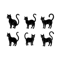 Black Cat with arched back silhouette vector set