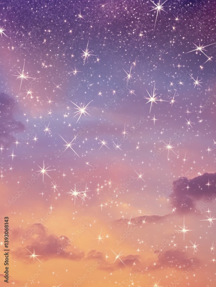Fototapete dreamy sky gradient with scattered stars blending peach into lavender creating a serene backdrop per