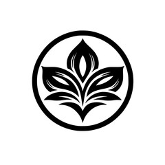 Elegant Black Floral Logo in Circle, Botanical Design