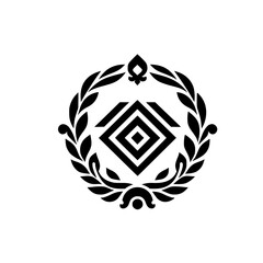 Geometric Emblem: Black & White Decorative Design on White