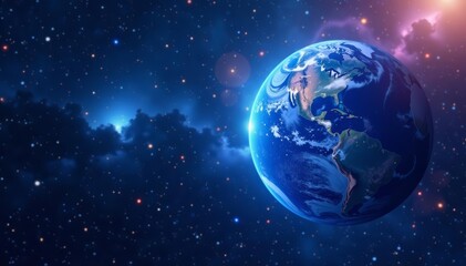 Obraz premium Glowing blue planet with cosmic orb nebula in galaxy, space exploration backdrop, celestial, glowing