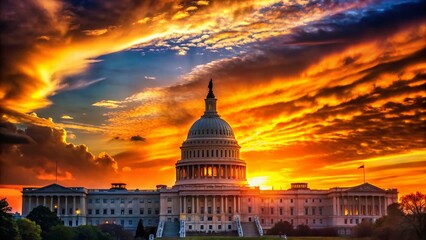Fototapeta premium Sunset Silhouette of the US Capitol Building in Washington DC A Majestic American Icon at Golden Hour