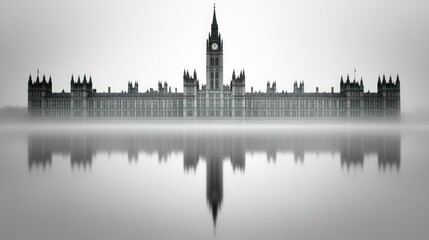 Obraz premium Foggy Parliament reflection