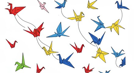 lots of created swan origami on a white background