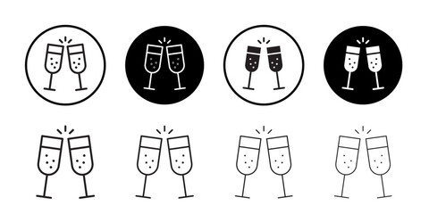 Champagne toast icon outline collection or set in black and white