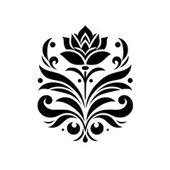 Elegant Black Floral Ornament on White Background