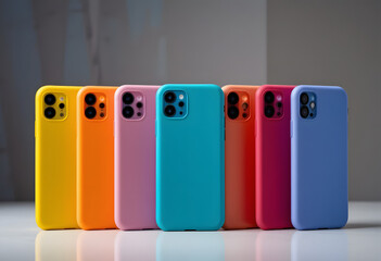 Colorful mobile phone cases arranged in a row showcasing various shades and designs, reflecting a modern accessory style and appeal