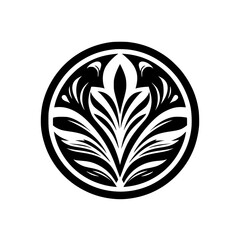 Black & White Circular Floral Design, Vector Art, Minimalist Style