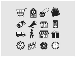 Elegant line art illustration of two man or women shopping on Black Friday. set of black and white icons perfectly captures the essence of Black Friday shopping. Hand-drawn Black Friday Shopping Icons