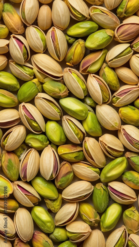 Aufkleber Pistachio nuts displayed in a mix of shelled and unshelled forms showcasing natural variations in color and texture.