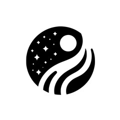 Night Sky Yin Yang Logo: Moon, Stars & Flowing Elements
