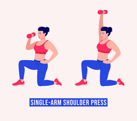 Fototapeta premium Single-Arm Shoulder Press exercise, Woman workout fitness, aerobic and exercises