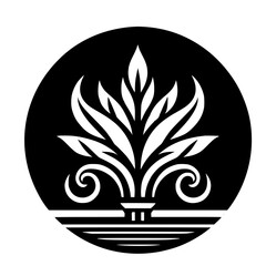 Elegant Botanical Icon: Black & White Leaf Motif in Circle