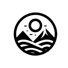 Minimalist Mountain Landscape in Circle - Simple Icon, Adventure Theme