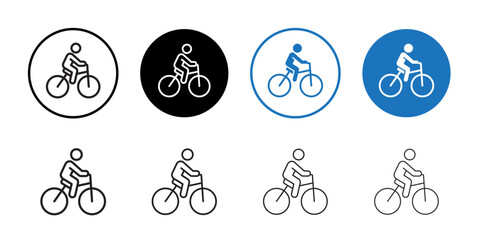 Man on bicycle icon outline collection or set in black and white