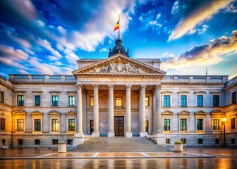 Obraz premium Architectural Marvel of the Spanish Senate Building in Madrid A Detailed Look at Ornate Facade Details