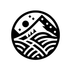 Minimalist Mountain Landscape Logo, Black & White Circle Design